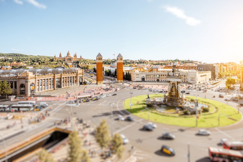 Barcelona city view Barcelona convention center at plaza espanya