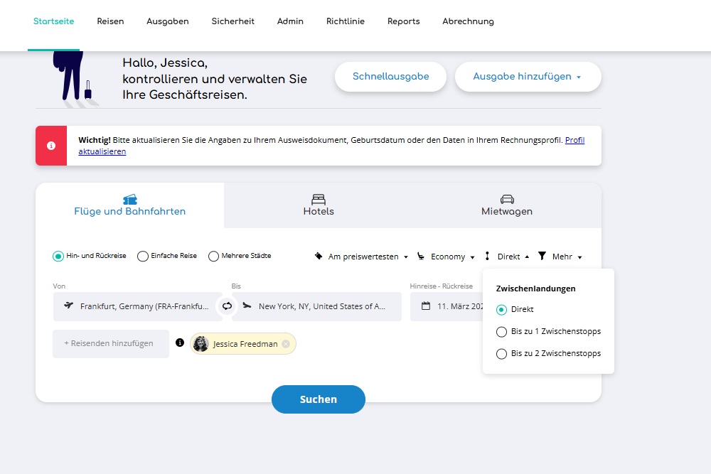 direktflüge Direktflüge mit der Reisemanagement-App GetGoing sortieren