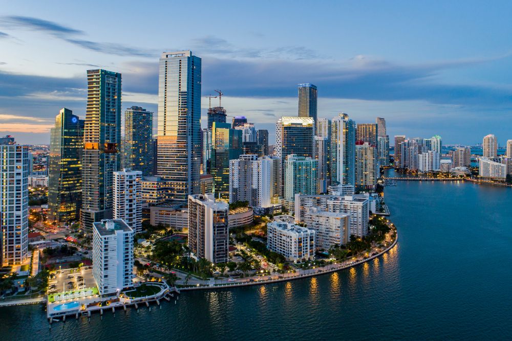 miami Skyline of Miami with ocean business travel destinations miami