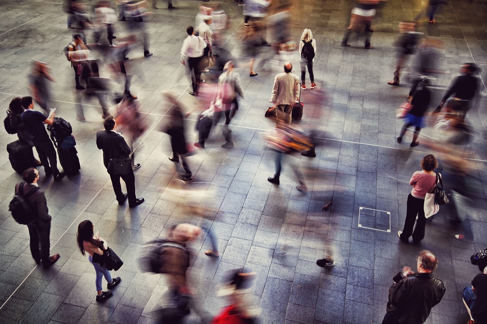 Rush hour at a train station in Munich